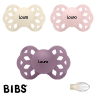 BIBS Infinity Sutter med navn str2, 1 Blossom, 1 Ivory, 1 Mauve, Symmetrisk Silikone